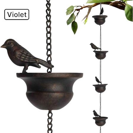 Kourun sadeketju, Linnun sadeketju, Tuulikello, Vintage metallinen ripustin, 8 lintua, Räystäille, Koukulla ja lintukiinnikkeellä, 120 cm, Linnun 