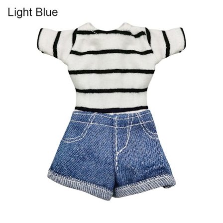 1 Set Jeans Byxor Doll Stripe T-shirt LJUSBLÅ