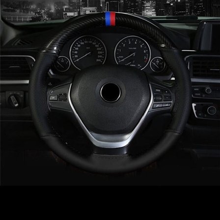 (Svart Svart Linje) Kolfiber + Microfiber Läder Blandad Bil Ratt Skydd Universal Flätning Läder Skydd för 38cm 15 Tum Ratt