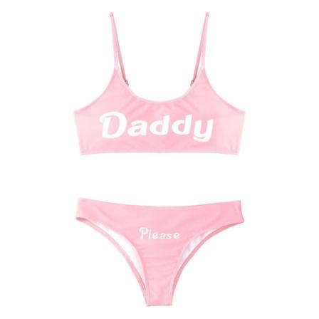 Womens Bikinis Sexy Lingerie Set Swimsuit Yes Daddy Letter Mini Camisole Bra Tops & Briefs Underwear Woman Anime Cosplay Costume Blue XL