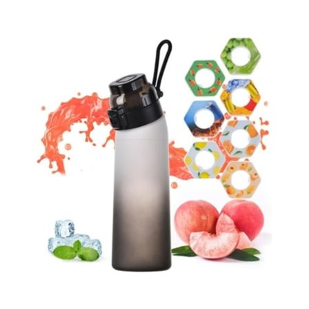 Air Water Up-flaske 650 ml svart, duftende vannflaske med 7 smaks kapsler, duftfylt med 7 kapsler