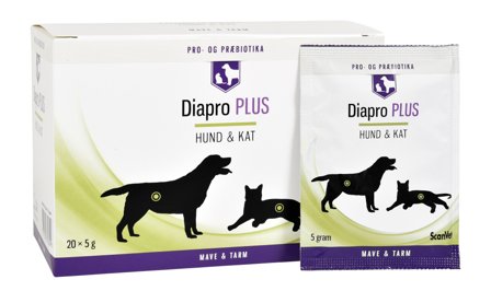 Diapro Plus Pro- og Præbiotika Pulver til Hund og Kat, 20 x 5 Gram