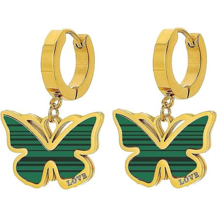 Øreringe til kvinder, firkantede og sommerfugleformede, små og søde øreringe (sommerfugl, guld + grøn)