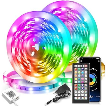 LED-slinga 30 m, RGB LED-slinga med fjärrkontroll och app, musiksynkronisering