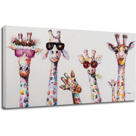 Graffiti Art Canvas Maleri Nysgjerrige Giraffer Familie Trykk Dekor