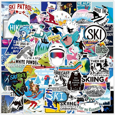 70 stk Vinter Ski Klistremerker for Hjelm, Kule Sports Vanntette Dekaler for Vannflasker Snowboard Laptop Skrapbok Bil Bagasje Skateboard Telefon 