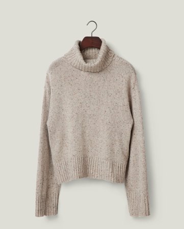 Lexington Strikket genser i ullblanding med rullekrage, beige melange