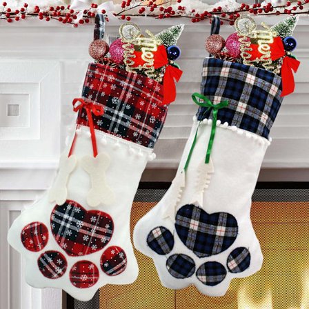 Julekuler for kjæledyr, julekuler for hunder med store poter, julekuler for katter med rutete mønster, 18 x 11 tommer - 2 stk