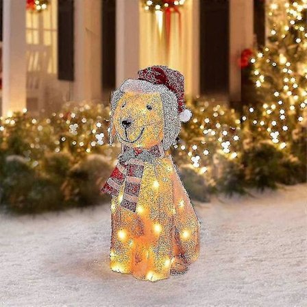 2D Julehund med LED-lys Havepynt med Akryl Havepæl