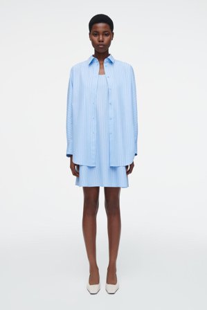 COS Women's Layered Striped Trapeze Shirt Dress in Blue