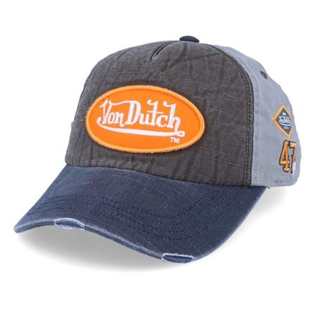 Von Dutch - Grå adjustable Keps - Oval Patch Washed Grey/Grey/Orange Adjustable @ Hatstore