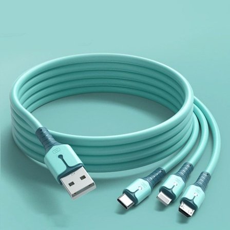 MFi-certifierad 3-i-1 Lightning/Type C/Micro USB Blå Kabel KLB