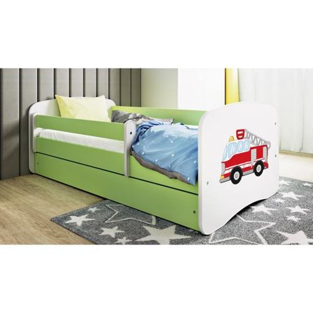 Kocot Kids Barnsäng - Babydreams Grön - Fire Truck Med Låda Och Madrass 160x80 Cm - Litenleker