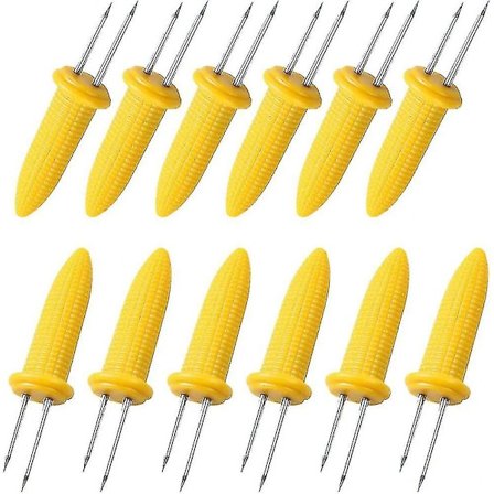 12 stycken Majshållare i Rostfritt Stål Majshållare Majskolvspett Två-tandade Majshandtag Grill Majskolvshållare Majspickar För Grill Två-tandad LXF