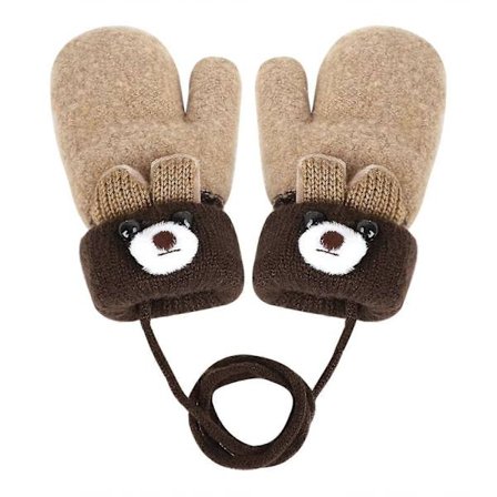 Varme vinterhansker med fulle fingre for småbarn, tykke fleeceforede skihansker med snorer