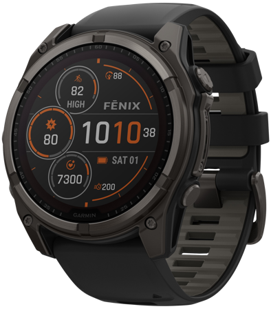 Garmin Fenix 8 51mm Sapphire Solar Carbon Gray DLC Titanium with Black Pebble Gray Silicone