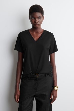 COS Women's V-Neck Cotton T-Shirt in Black