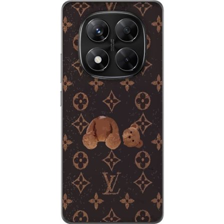 Kompatibel Mobilcover til Xiaomi Xiaomi Redmi Note 14 Pro Luksuriøst monogrammønster med knust bamse i mørk modeæstetik