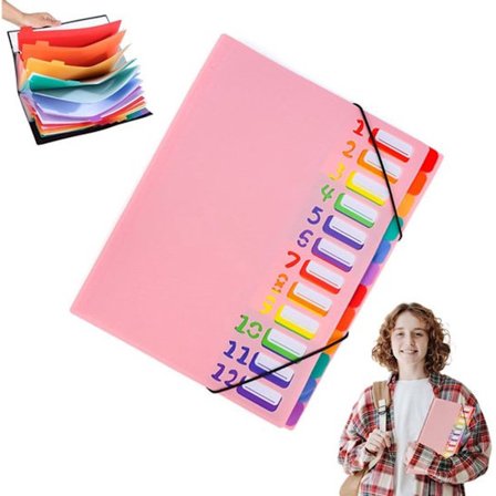 A4 Laajennettava Projektikansio - A4 Lajittelukansio - 12 Osastoa - Arkistokansio Välilehdillä