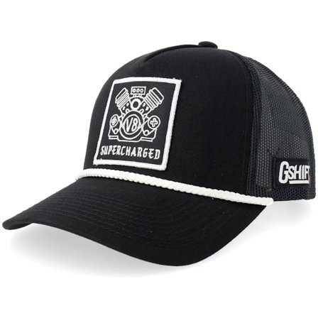 Gearshift - Svart trucker Caps - Supercharged V8 Patch Rope Black/White A-frame Trucker @ Hatstore