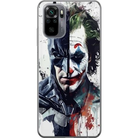 Kompatibel Mobilcover til Xiaomi Xiaomi Redmi Note 10 Delt portræt af Batman og Joker i dramatisk illustration, ikonisk superhelte motiv med mørk ku