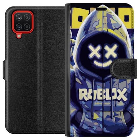 Kompatibelt Lommeboketui til Samsung Samsung Galaxy A12 Blågul Roblox hettegenserfigur med minimalistisk neonstil og masket ansikt, moderne spillillu