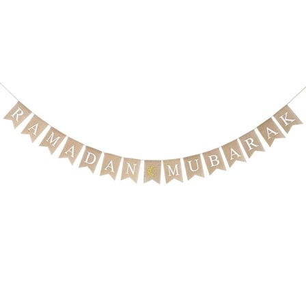 Muslimi Ramadan Bunting Banner Eid Koristeellinen Burlap Banner Pellava Swallowtail Lippu Juhlatarvikkeet (RAMADAN MUBARAK) kuten kuvassa näkyy)
