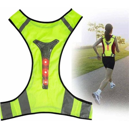 Refleksvest, sikkerhetsvest med refleksbånd og 3 LED-lys, sykkelvest med høy synlighet for jogging, sykling (grønn)