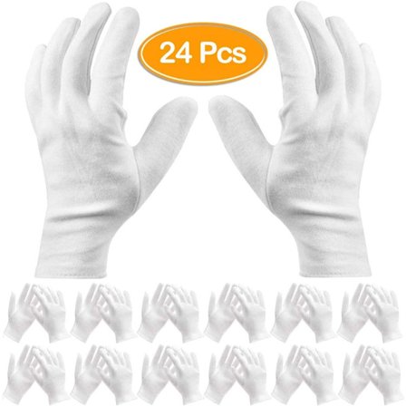12 par hvide bomuldshandsker - tynde og lette, bløde, elastiske bomuldshandsker