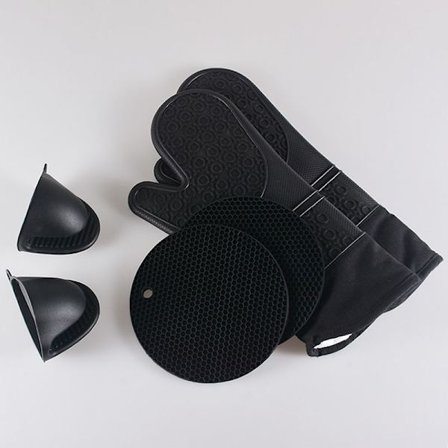 2 st silikonunderlägg + 2 st minisilikon grytlappar Anti-värme halkfri vattentät + 2 st silikonshandskar - bikakemönster för ugn/grill/kök