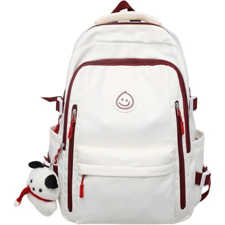 Kawaii Ryggsäck, Tjej Ryggsäck Med, Junior Ryggsäck, Mellanstadieelevernas Skolväska (Vit Röd)