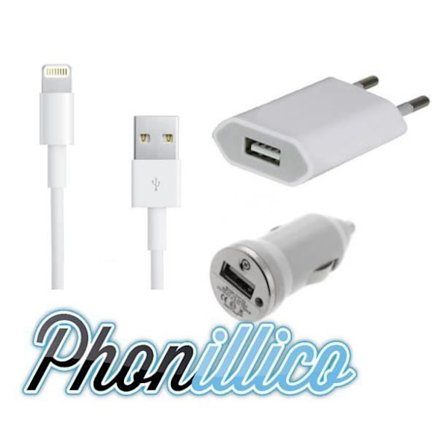 Pack 3 i 1 - Phonillico - iPhone 5C - USB-laddare - Väggladdare - Billaddare