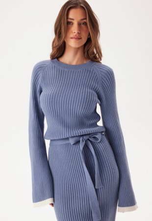 BUBBLEROOM Round Neck Rib Knitted Maxi Dress Dusty blue M