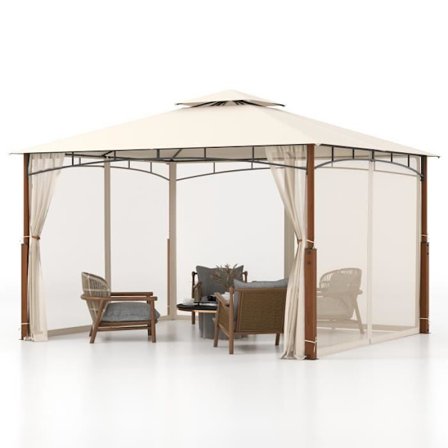 Havepavillon 3,6 x 3 x 2,28M COSTWAY-Myggenet-Dobbelttag i vandtæt polyesterstof-Metalstrukturer-Garden, Terrasse