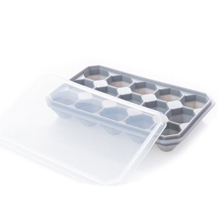Nem frigivelse af isforme med låg, polygonal form, isbakke, fleksibelt silikone isfremstillingsværktøj til cocktails og kaffe