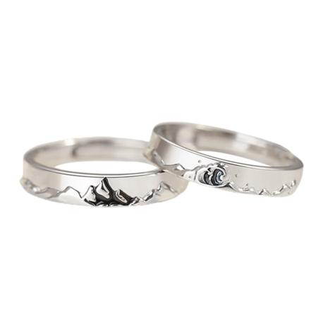 2 st Personliga parringar Minimalistiska berg Hav Ringsmycke Set Justerbar His Her Matchande Ring för älskare