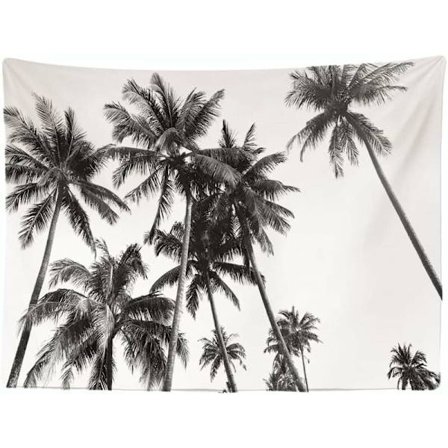 Strand Natur Vintage Palme Kunst Svart Hvit - Veggteppe -