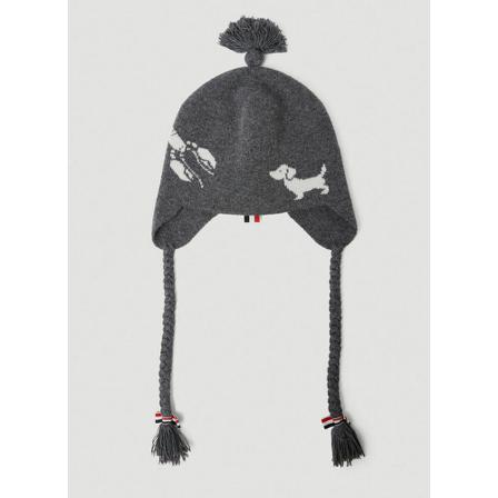 Thom Browne Graphic Knit Beanie Hoed , Grijs , Heren , Maat: ONE Size Hoeden