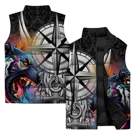 Vinter Casual Bomuldsvest Cool Saber-tandet Tiger og Ulv Print Vinterveste til Mænd Mænds Tøj 2024 Jakker Mand P2407MHH-90PG 3XL