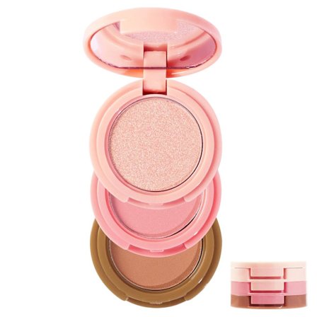 Konturpalett, 3-i-1 Sminkesett for Ansikt med Bronzer, Rouge og Highlighter, Stabelbar Kompakt Design med Speil for Reise og Profesjonell Bruk