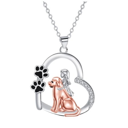 Hjerteformet halskæde med hund og pige, en ideel Valentinsdagsgave til damer, perfekt valg til par-dates.