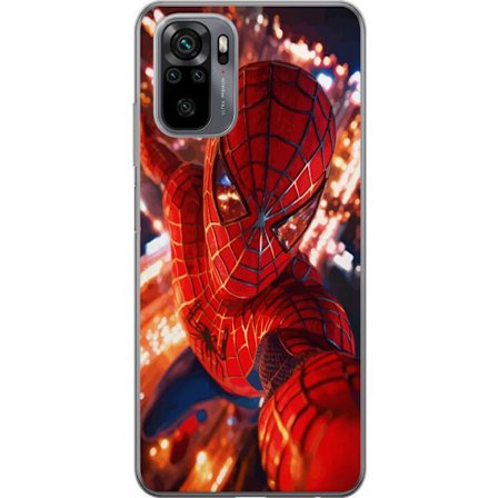 Kompatibelt Mobildeksel til Xiaomi Xiaomi Redmi Note 10 Spider Man i intensiv handling med gnistrende lys og dynamisk perspektiv i filmisk superheltst