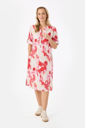 SIGNATURE - Hør Kjole - Rød Mix - Mønstret