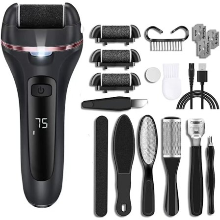 Elektrisk fotfil, uppladdningsbar fotfil, professionell pedikyrset för torra spruckna hälar och död hud (svart)