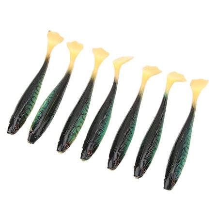 Kunstig myk agn for saltvanns- og ferskvannsfiske - 7 stk T-hale fiskeagn 10 cm 5,5 g - Fargerik glitter 3D-øyne - Type 2