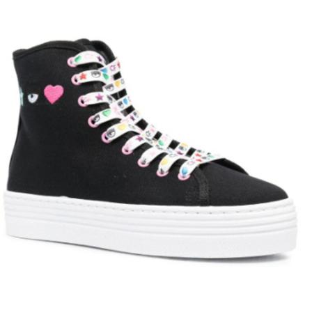 Chiara Ferragni Collection Logo-embroidered platform sneakers , Zwart , Dames , Maat: 41 EU