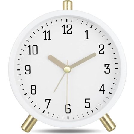 Vækkeur, ringeklokke, metalvækkeur, analog, tikker ikke, lydløst vækkeur