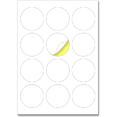 60mm, 100 ark, A4 hvite runde klistremerker - 12 etiketter per ark