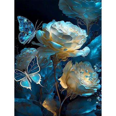 5D hvit peon diamantmaleri, 30x40cm sommerfugl blå DIY diamo