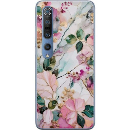 Kompatibel Mobilcover til Xiaomi Mi 10 Pro 5G Abstrakt marmormønster med blomster, blade og gyldne detaljer i bløde pastelfarver